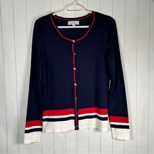 Carolyn Taylor Patriotic Classy Button Cardigan Sweater New England Ivy League M